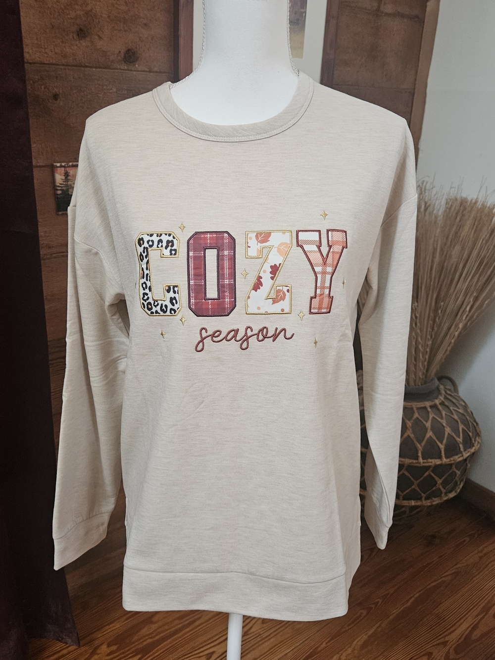 Chenault Cream Long Sleeve 'COZY Season' Graphic Sweatshirt